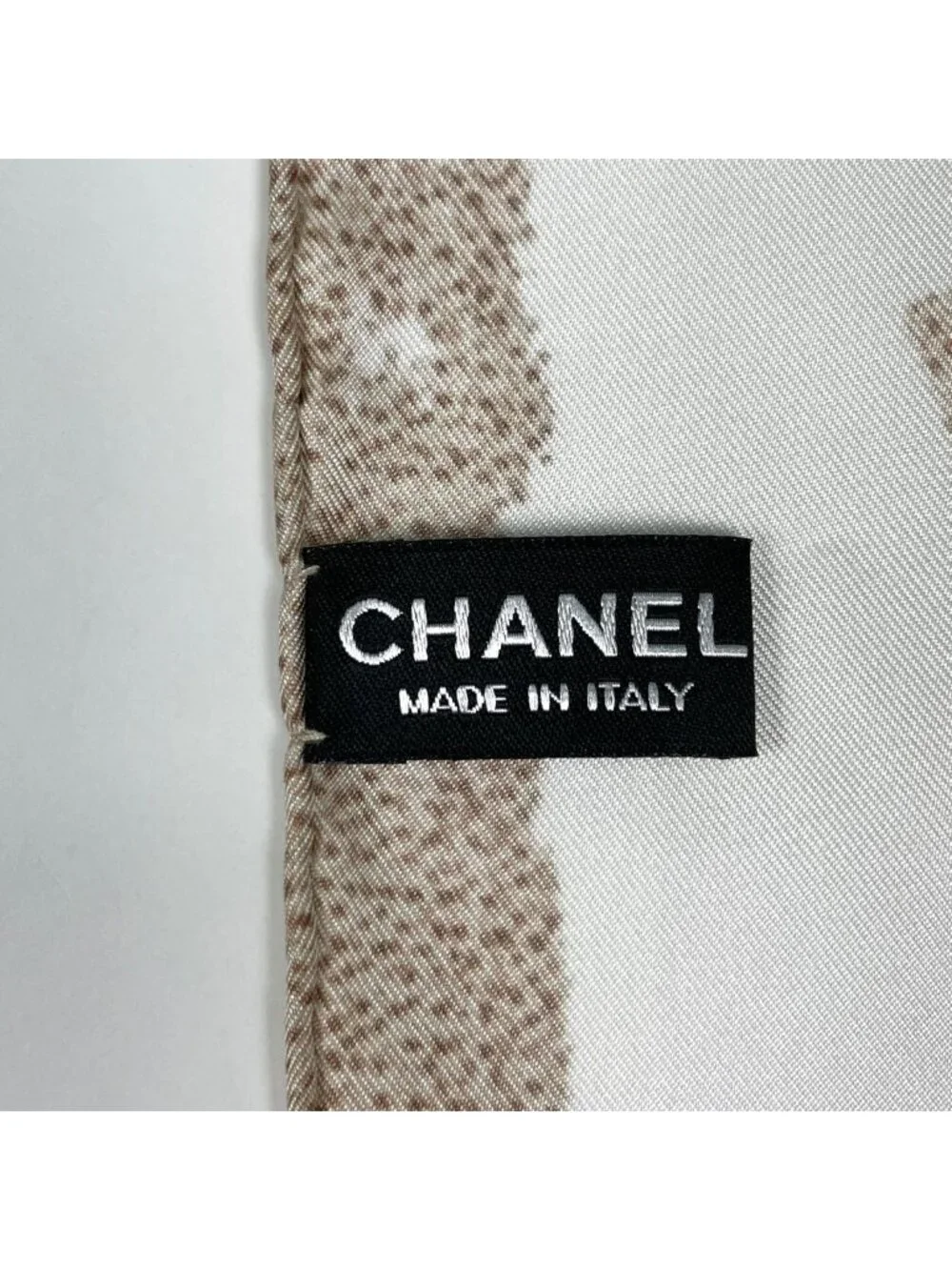 Chanel Scarf CC Logo Camellia Silk Beige Black